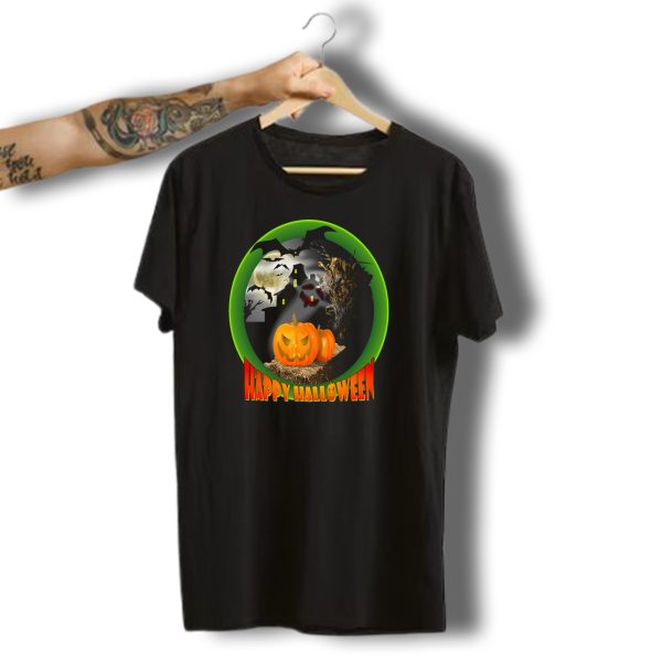 Happy Halloween Ghost Pumpkin House Bat Full Moon Scene T Shirt t shirt 1
