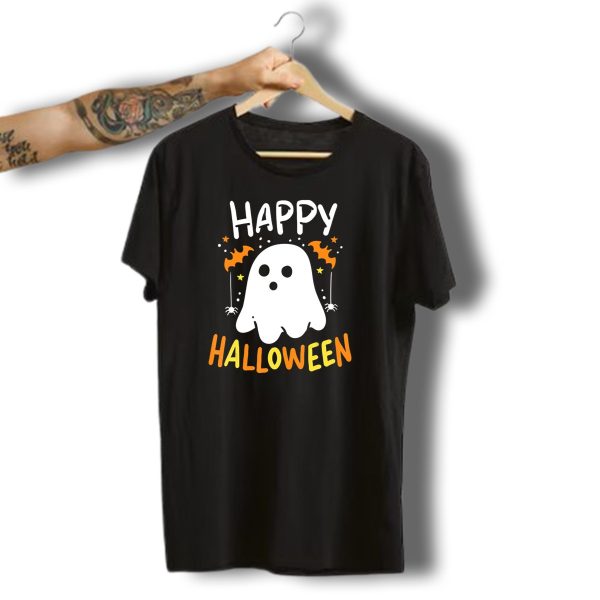 Happy Halloween Ghost With Bat Decorations T Shirt t shirt 1