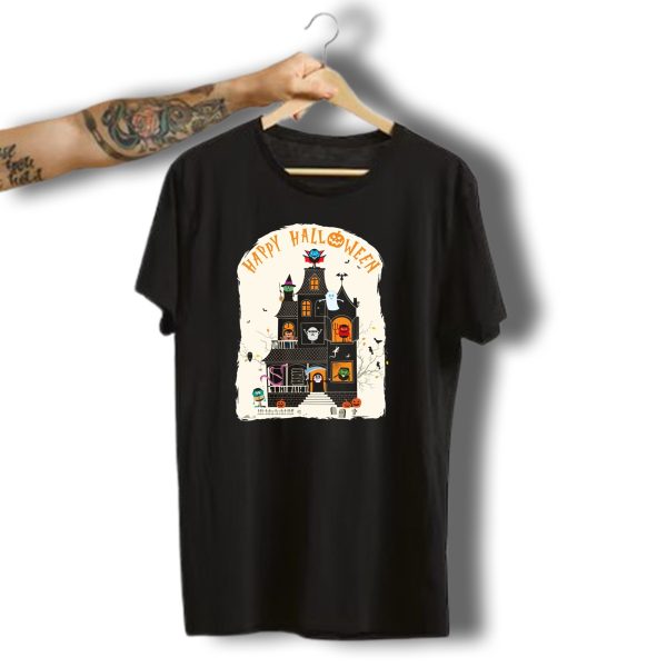 Happy Halloween Haunted House With Monsters And Ghosts T Shirt t shirt 1