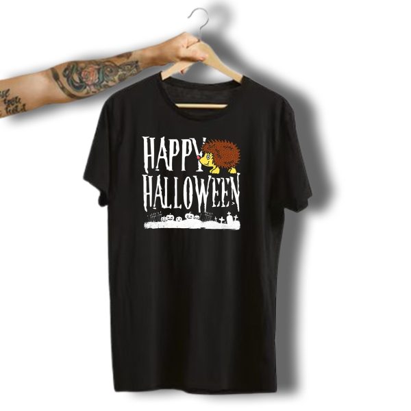 Happy Halloween Hedgehog With Pumpkins And Gravestones T Shirt t shirt 1