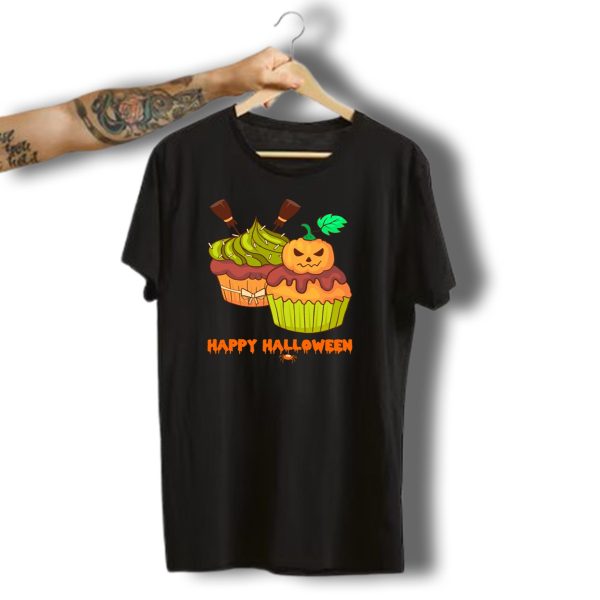 Happy Halloween Horror Cupcakes With Pumpkin And Spider T Shirt t shirt 1