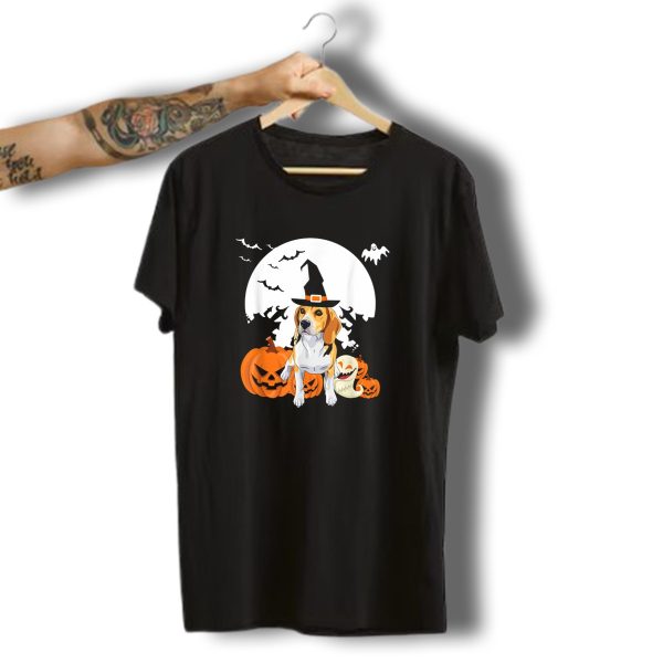 Happy Halloween Little Witch Beagle Pumpkins Full Moon Ghosts Bats T Shirt t shirt 1