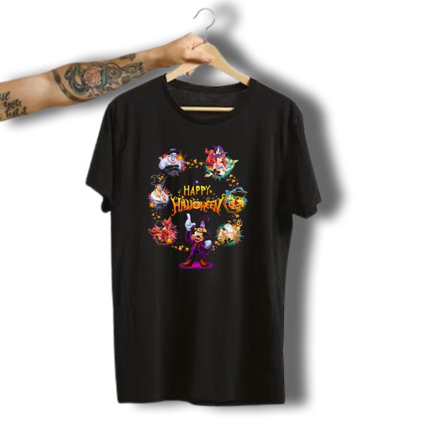 Happy Halloween Mickey Ariel Ursula Sebastian Pirate Captain Hook Disney Characters T Shirt t shirt 1