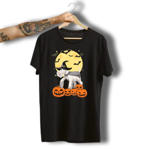 Happy Halloween Miniature Schnauzer Witch With Pumpkins And Bats T Shirt t shirt 1