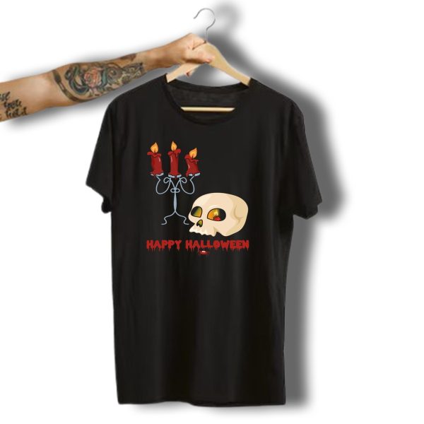 Happy Halloween Monster Zombie Horror Skull Bone Candle T Shirt t shirt 1