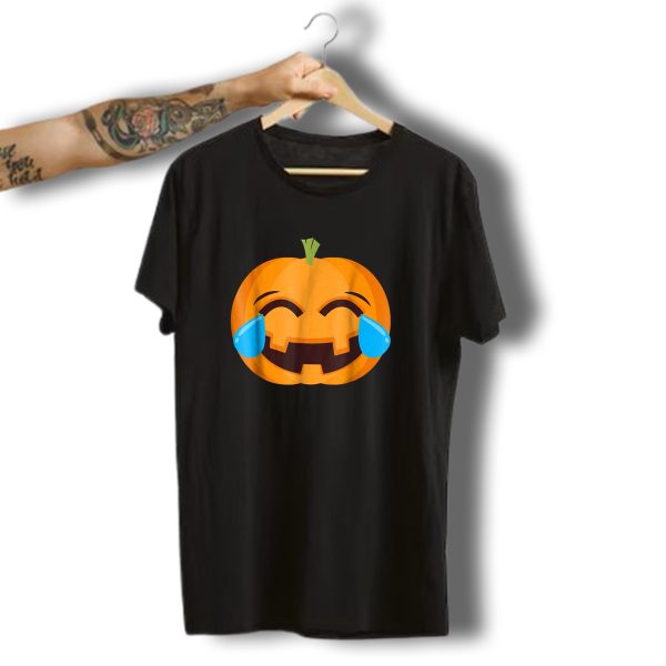 Happy Halloween Pumpkin Emoji With Tears Of Joy T Shirt t shirt 1