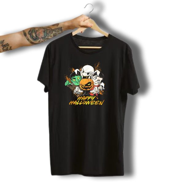 Happy Halloween Pumpkin Face Vampire Ghost Monster Trio T Shirt t shirt 1