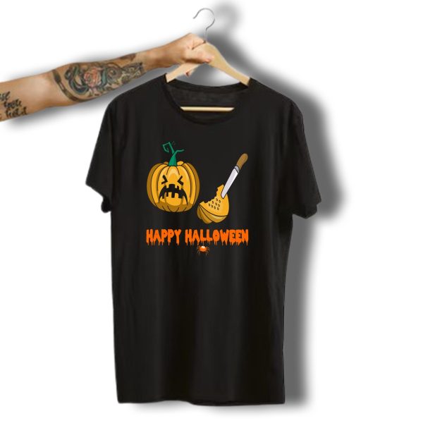 Happy Halloween Pumpkin Horror Monster With Knife And Spider T Shirt t shirt 1