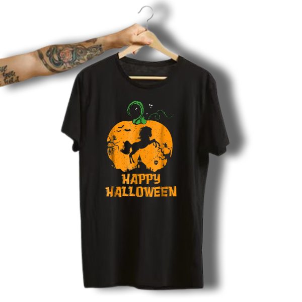 Happy Halloween Pumpkin Horse Silhouette Spooky Scene T Shirt t shirt 1