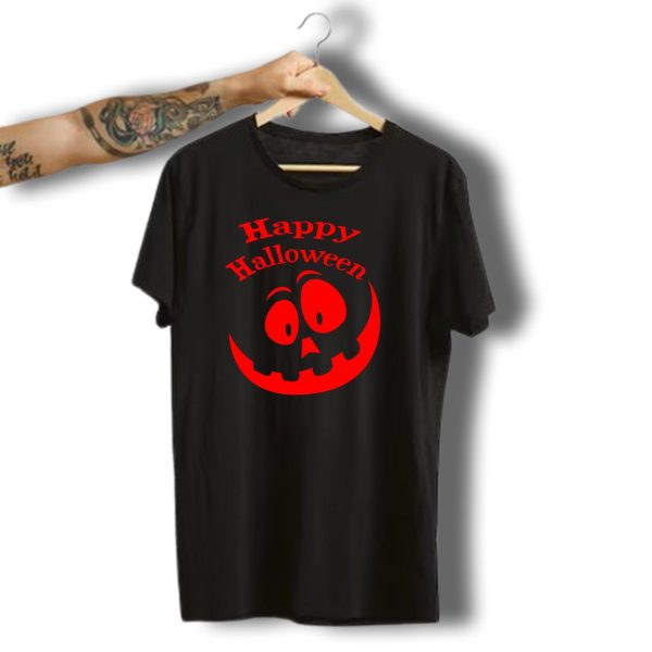 Happy Halloween Pumpkin Smile Red Spooky Face T Shirt t shirt 1