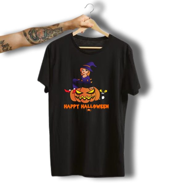 Happy Halloween Pumpkin Witch Cat T Shirt t shirt 1