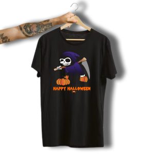 Happy Halloween Reaper With Pumpkins And Scary Scythe T-Shirt