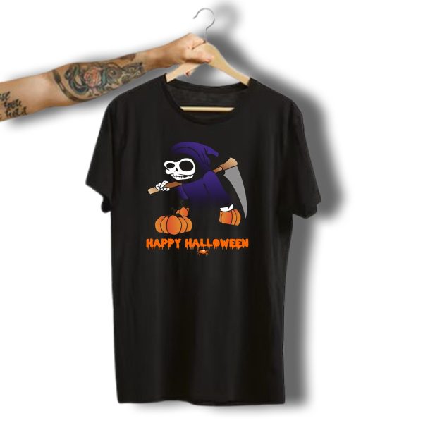 Happy Halloween Reaper With Pumpkins And Scary Scythe T Shirt t shirt 1
