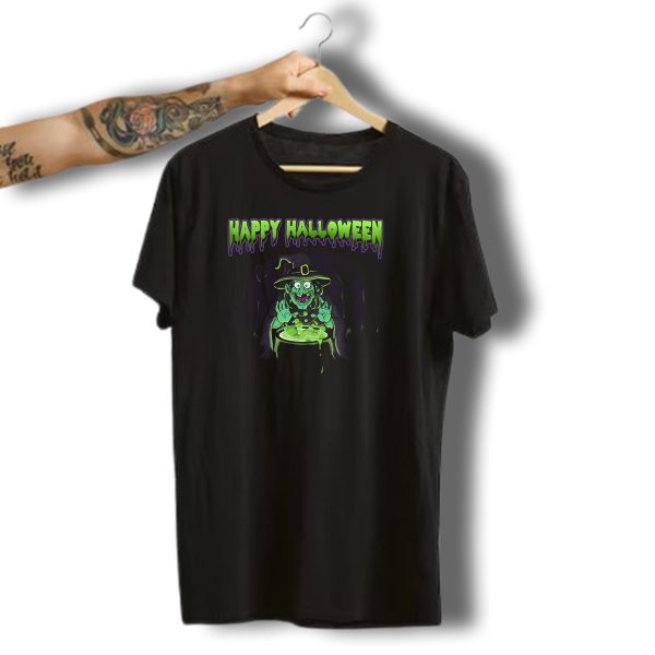 Happy Halloween Scary Witch Brewing Cauldron In Spooky Forest T Shirt 1 t shirt 1