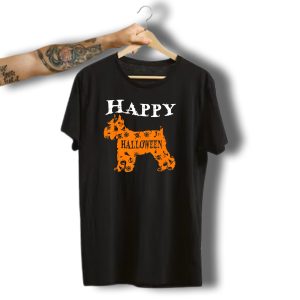 Happy Halloween Schnauzer With Skulls And Spider Webs T-Shirt