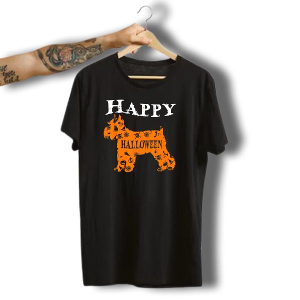 Happy Halloween Schnauzer With Skulls And Spider Webs T Shirt t shirt 1