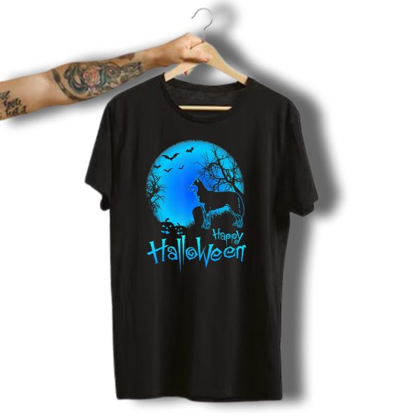 Happy Halloween Siberian Husky Moon Bats Pumpkins T Shirt t shirt 1