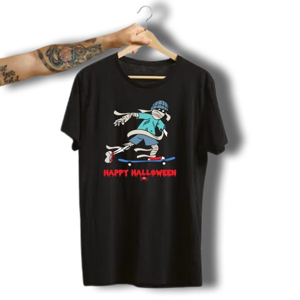 Happy Halloween Skateboarding Mummy Skull Bone Horror T Shirt t shirt 1