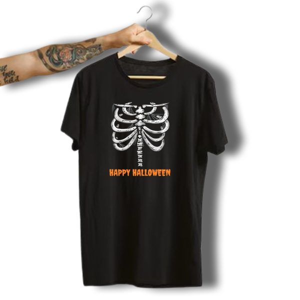 Happy Halloween Skeleton Rib Cage With Cobwebs T Shirt 1 t shirt 1