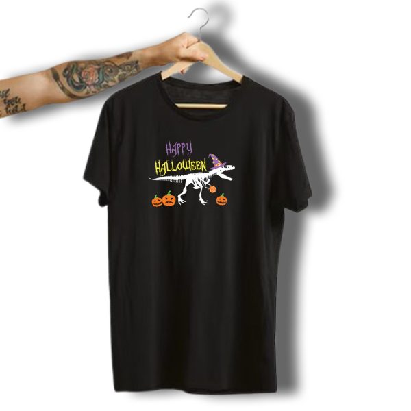 Happy Halloween Skeleton T Rex With Pumpkin Trick Or Treat T Shirt t shirt 1