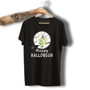 Happy Halloween Snake Costume Witch Hat Snake Lover Moon And Bats T-Shirt