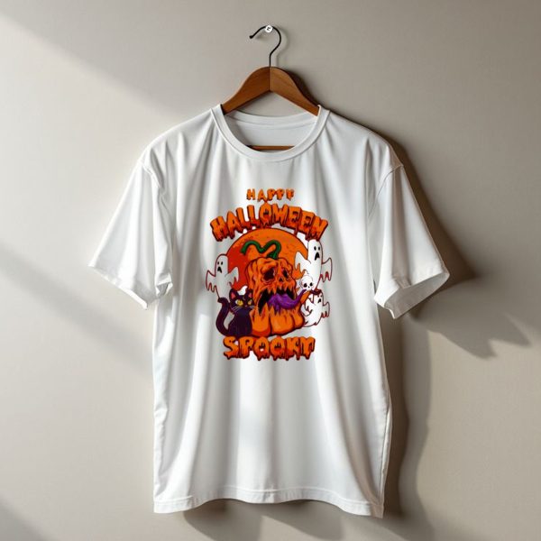Happy Halloween Spooky Horror Pumpkin Ghosts Black Cat T Shirt t shirt 1