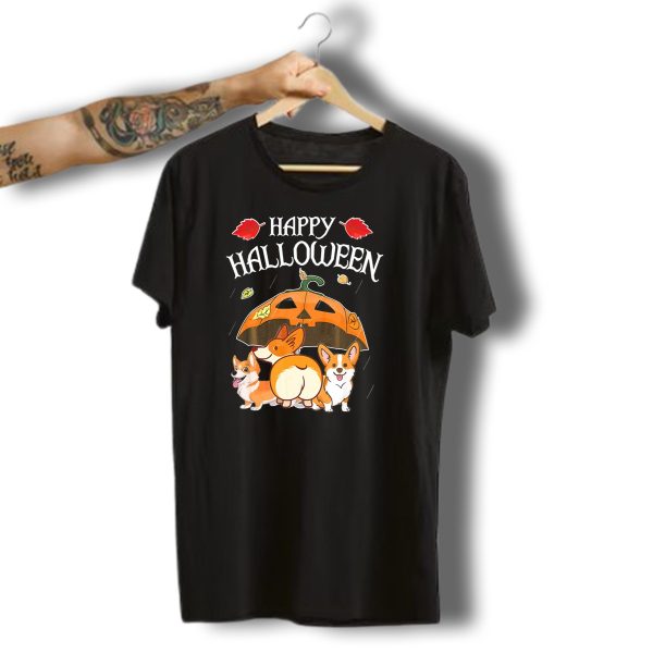 Happy Halloween Welsh Corgis Pumpkin Umbrella Rain T Shirt t shirt 1