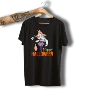 Happy Halloween Witch Anime Girl Cute Magic Potions And Broom T-Shirt