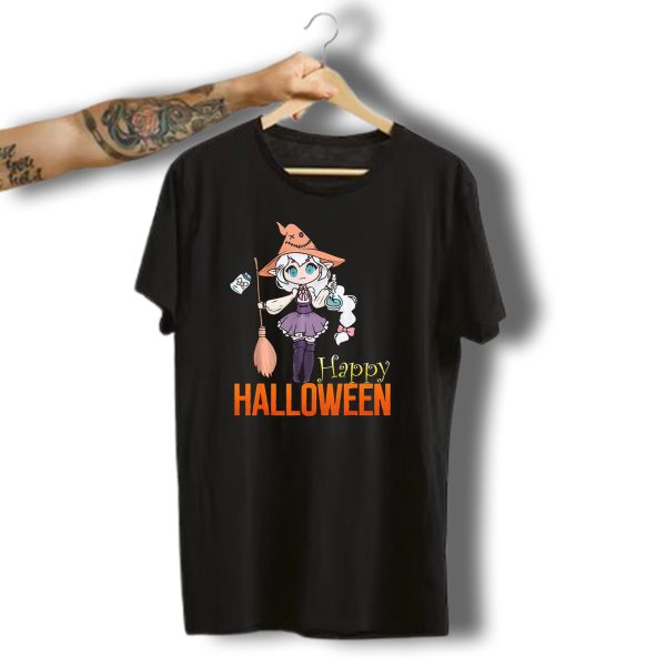 Happy Halloween Witch Anime Girl Cute Magic Potions And Broom T Shirt 1 t shirt 1