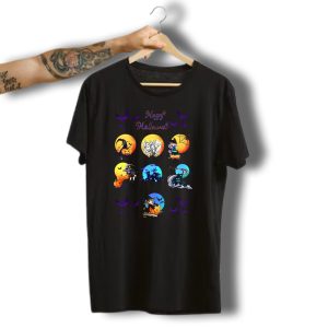 Happy Halloween Witch Bat Black Cat Castle Pumpkin Lantern Ghosts T-Shirt