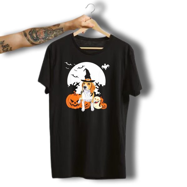 Happy Halloween Witch Beagle With Pumpkins And Ghosts T Shirt t shirt 1