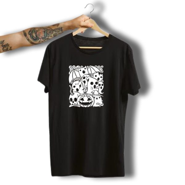 Happy Halloween Witch Cat Pumpkin And Bats With Ghost And Skull T Shirt t shirt 1 1