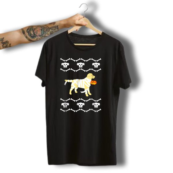 Happy Halloween Yellow Labrador Mummy With Pumpkin And Skull Bones T Shirt t shirt 1