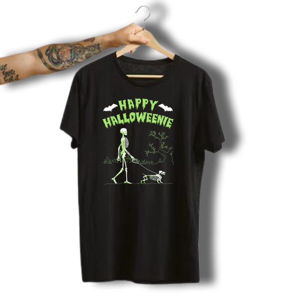 Happy Halloweenie Dachshund Skeleton Walk In Graveyard T Shirt 1 t shirt 1