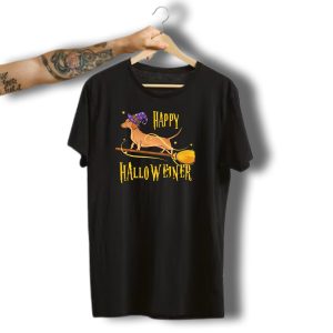 Happy Halloweiner Halloween Dachshund Wizard Broomstick T-Shirt
