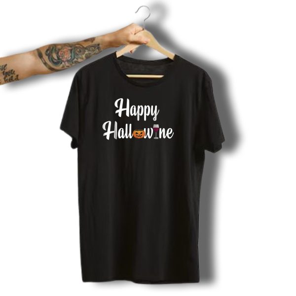 Happy Hallowine Pumpkin And Wine Glass Funny Halloween Wine Love T Shirt t shirt 1