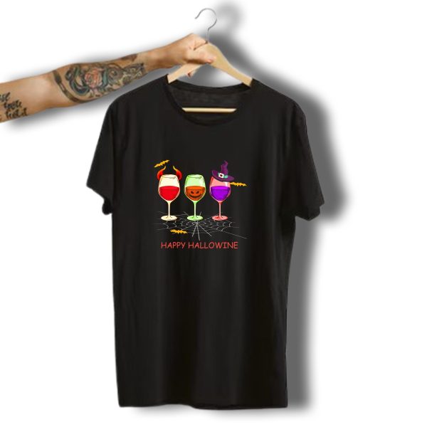 Happy Hallowine Wine Glasses Halloween Witch Hat Jack OLantern T Shirt 1 t shirt 1