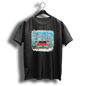 Happy Holidays Vintage Christmas Pickup Truck In Snowy Winter Forest T-Shirt