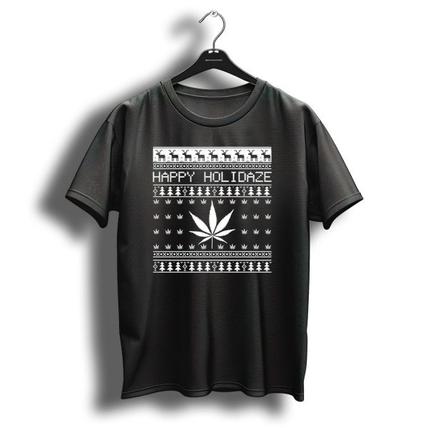 Happy Holidaze Cannabis Christmas Reindeer Trees T Shirt 1 t shirt 1