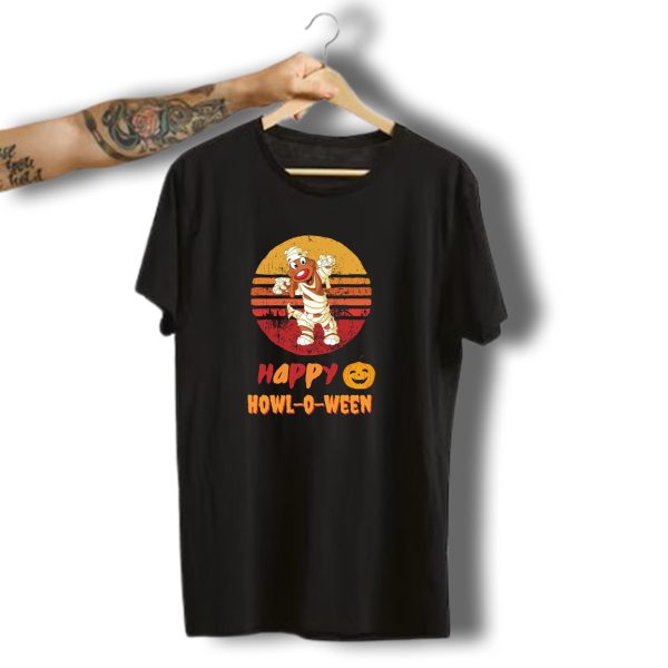 Happy Howl O Ween Vintage Sunset Halloween Mummy Dog Pumpkin T Shirt t shirt 1