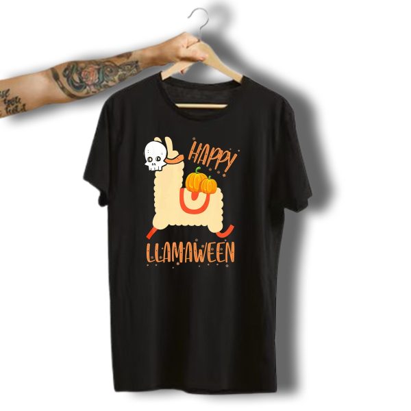 Happy Llamaween Funny Halloween Llama With Pumpkins T Shirt t shirt 1