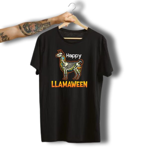 Happy Llamaween Funny Llama Skeleton Halloween T Shirt t shirt 1