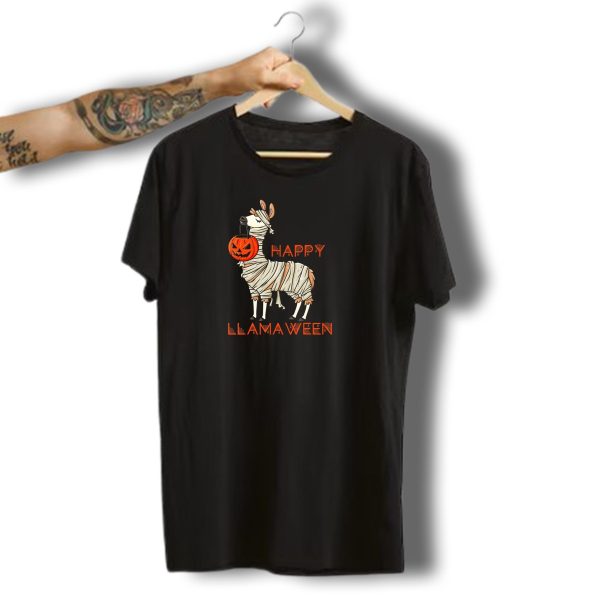 Happy Llamaween Pumpkin Mummy Llama Halloween Girls Boys T Shirt t shirt 1