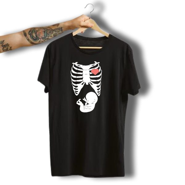 Happy Mama Halloween Maternity Skeleton Ribs Baby Heart T Shirt 1 t shirt 1