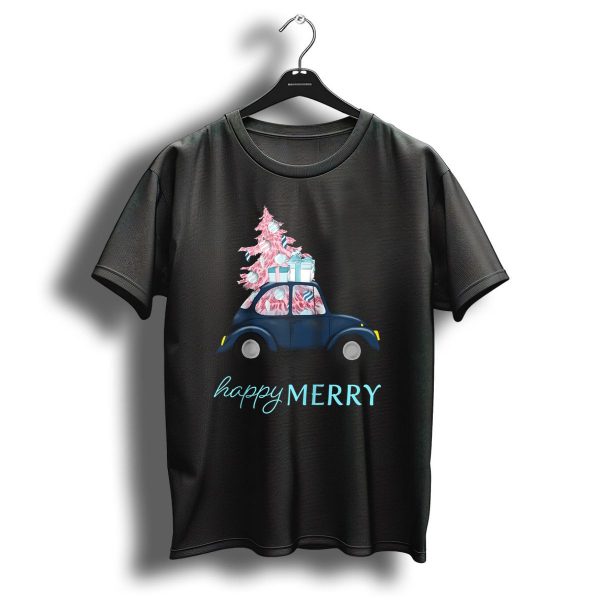 Happy Merry Vintage Car Christmas Tree T Shirt 1 t shirt 1