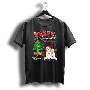 Happy Ornament Destruction Season Lhasa Apso Dog Christmas Tree T-Shirt