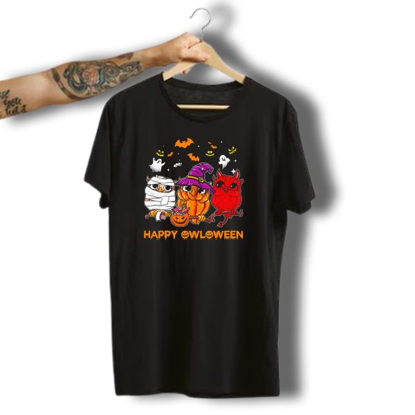 Happy Owloween Halloween Owl Pum Cute Mummy Witch Devil Ghosts Bats T Shirt t shirt 1