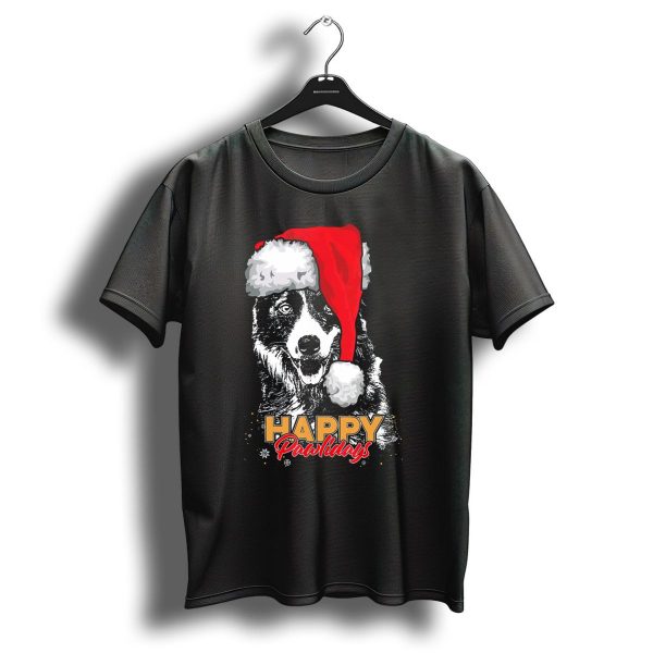 Happy Pawlidays Funny Christmas Border Collie T Shirt 1 t shirt 1