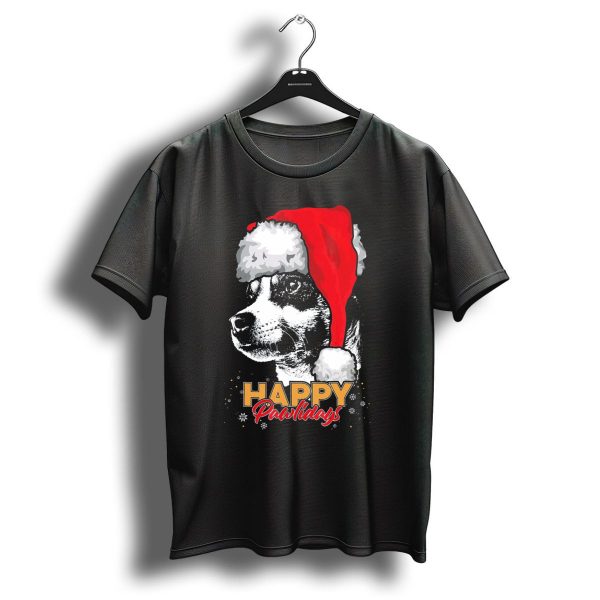 Happy Pawlidays Funny Christmas Rat Terrier Christmas Hat T Shirt 1 t shirt 1