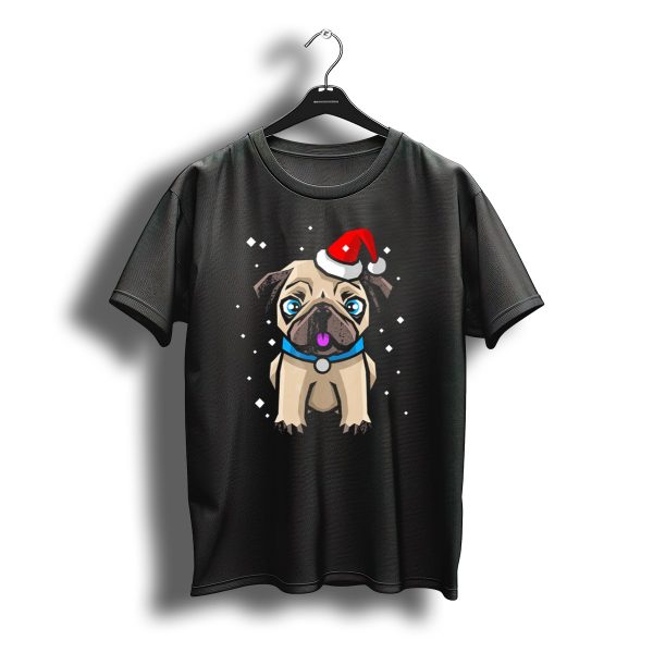 Happy Pug Christmas Holiday Santa Hat Snowflakes T Shirt t shirt 1